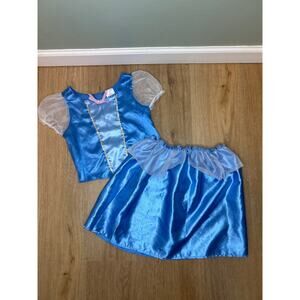 Disney Cinderella Girls 4/6 2 Piece Dress Up Costume Blue Sequence Skirt